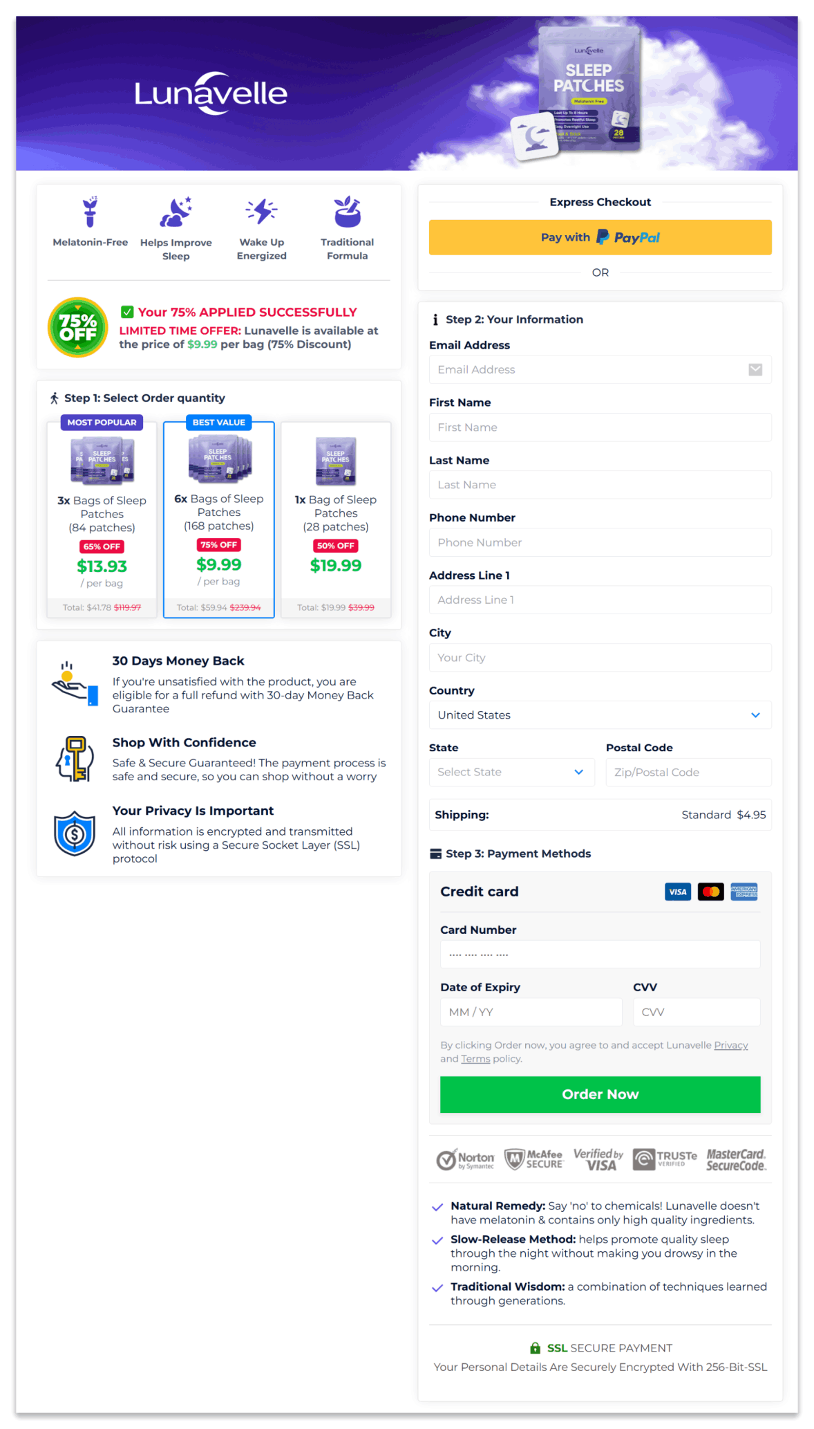 Lunavelle Sleep Patches Secure Checkout Page
